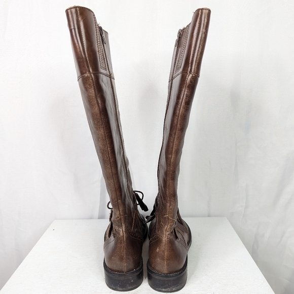 Coconuts by Matisse Leather Brogue Kiltie  Brown Riding Boots - Picture 5 of 9